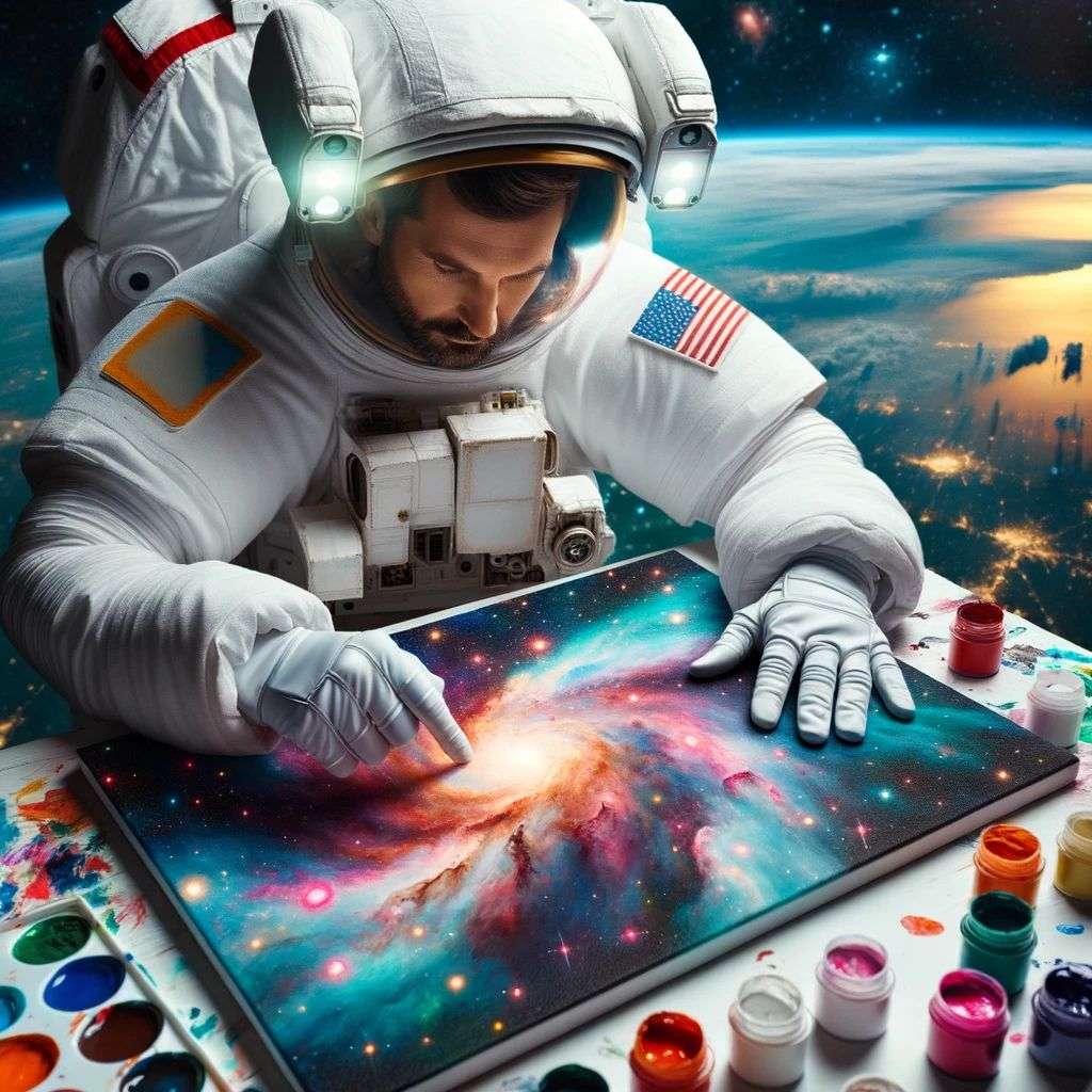 an astronaut, finger painting